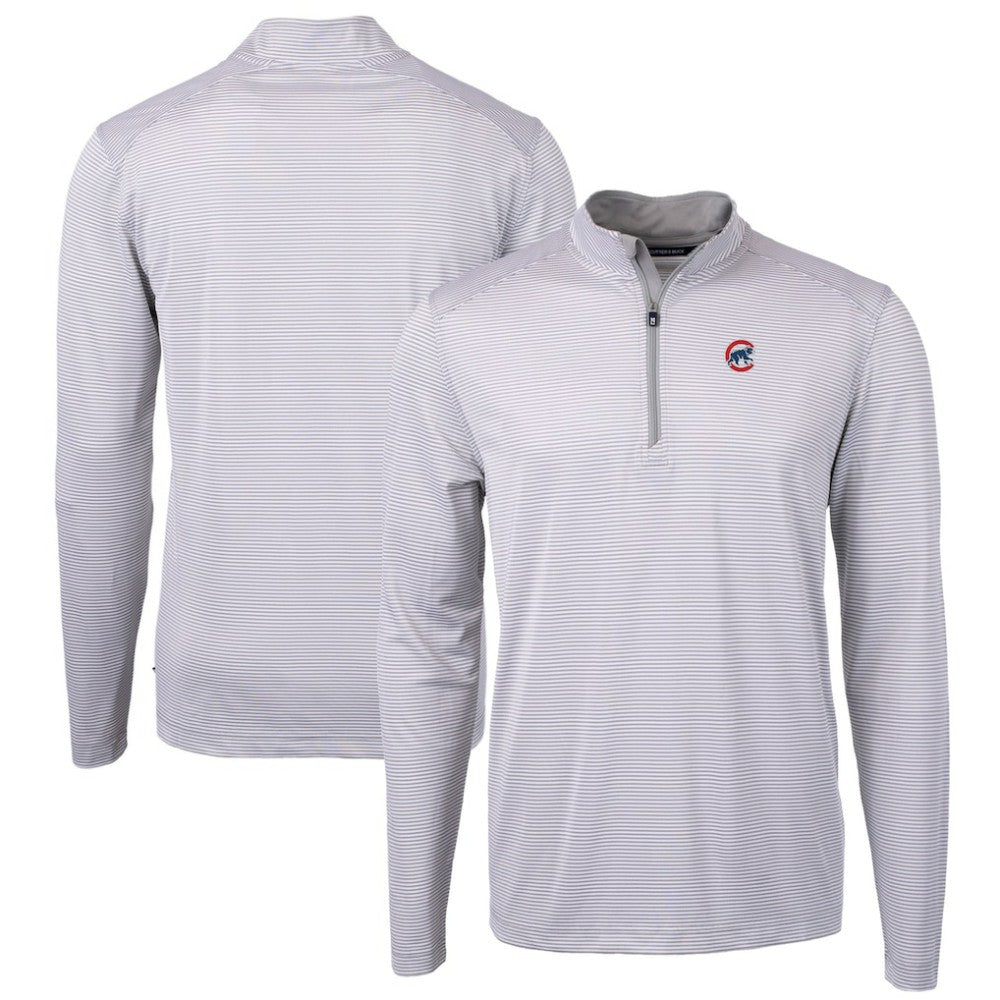 Chicago Cubs Cutter & Buck Virtue Eco Pique Micro Stripe Recycled Quarter-Zip Pullover Top - Gray/White - MLB Online