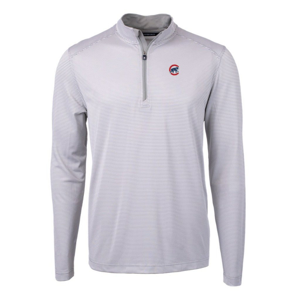 Chicago Cubs Cutter & Buck Virtue Eco Pique Micro Stripe Recycled Quarter-Zip Pullover Top - Gray/White - MLB Online