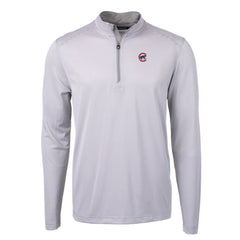 Chicago Cubs Cutter & Buck Virtue Eco Pique Micro Stripe Recycled Quarter-Zip Pullover Top - Gray/White - MLB Online