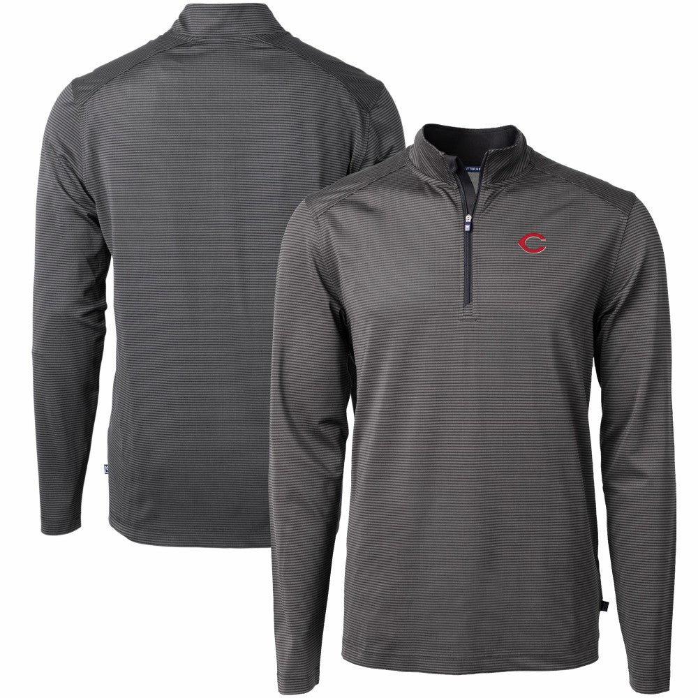 Cincinnati Reds Cutter & Buck Virtue Eco Pique Micro Stripe Recycled Quarter-Zip Pullover Top - Black/Gray - MLB Sale
