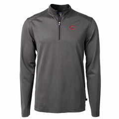 Cincinnati Reds Cutter & Buck Virtue Eco Pique Micro Stripe Recycled Quarter-Zip Pullover Top - Black/Gray - MLB Sale