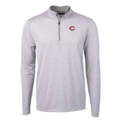 Cincinnati Reds Cutter & Buck Virtue Eco Pique Micro Stripe Recycled Quarter-Zip Pullover Top - Gray/White - MLB Online