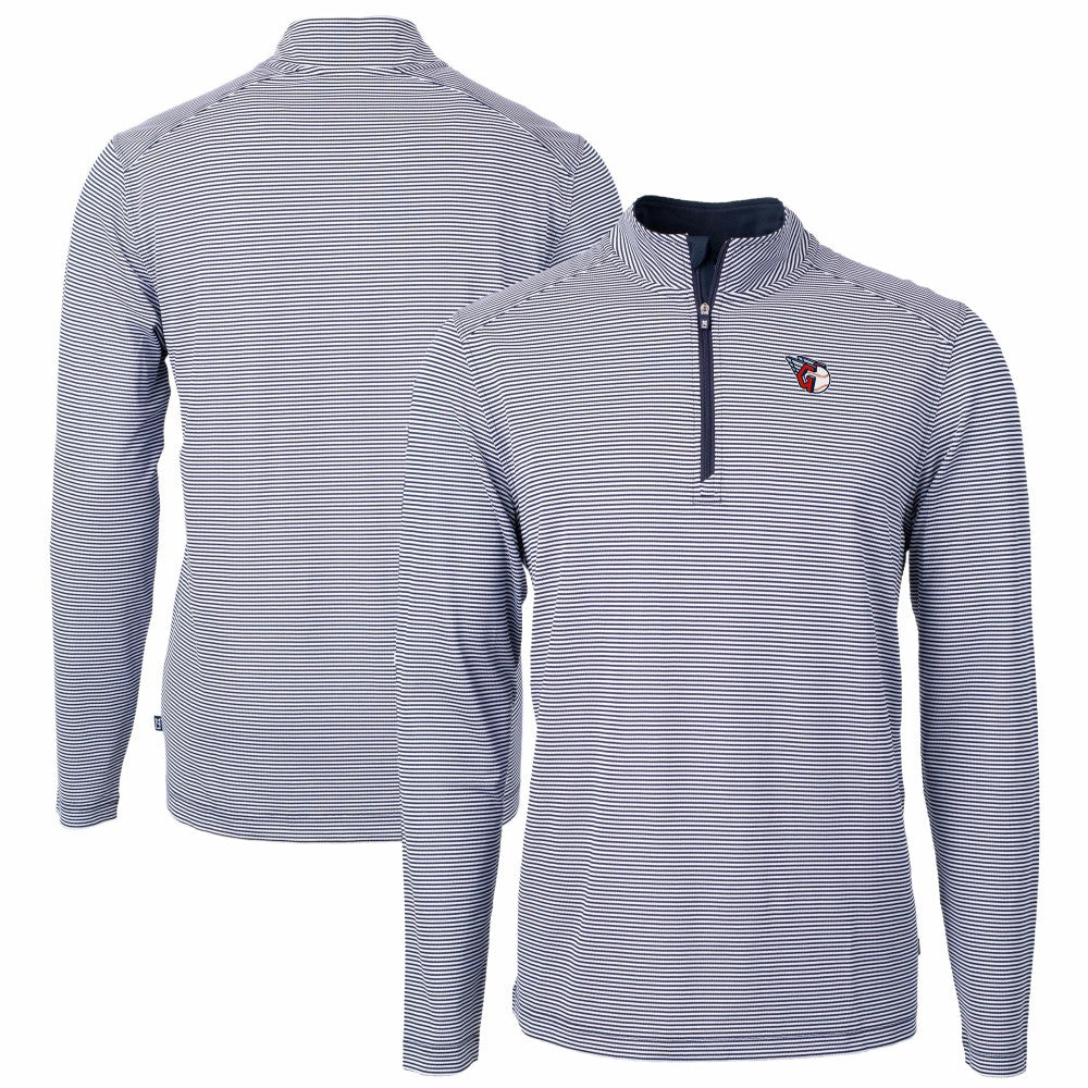 Cleveland Guardians Cutter & Buck Virtue Eco Pique Micro Stripe Recycled Quarter-Zip Pullover Top - Navy/White - MLB Lifestyle