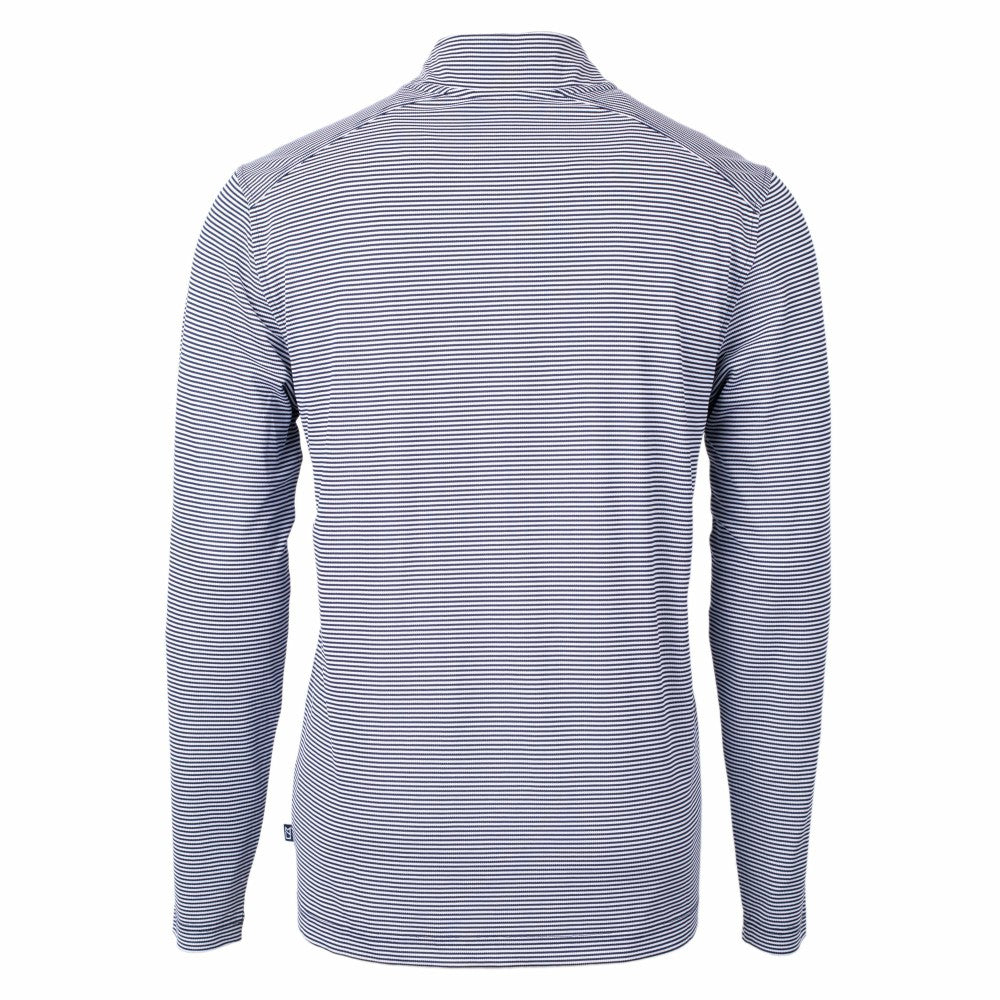 Cleveland Guardians Cutter & Buck Virtue Eco Pique Micro Stripe Recycled Quarter-Zip Pullover Top - Navy/White - MLB Lifestyle
