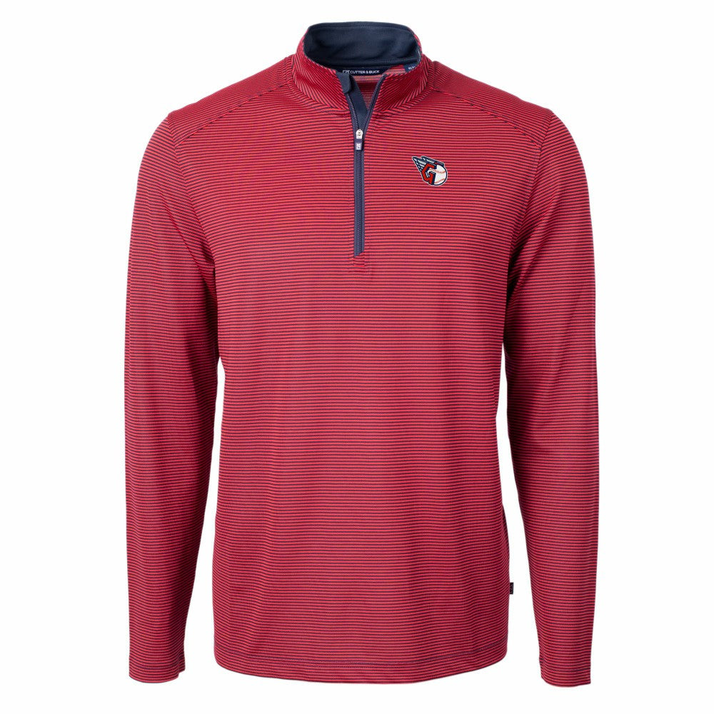 Cleveland Guardians Cutter & Buck Virtue Eco Pique Micro Stripe Recycled Quarter-Zip Pullover Top - Red/Navy - MLB Sale