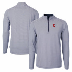 Cleveland Guardians Cutter & Buck Virtue Eco Pique Micro Stripe Recycled Quarter-Zip Pullover Top - Navy/White - MLB Discount