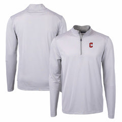 Cleveland Guardians Cutter & Buck Virtue Eco Pique Micro Stripe Recycled Quarter-Zip Pullover Top - Gray/White - MLB Lifestyle