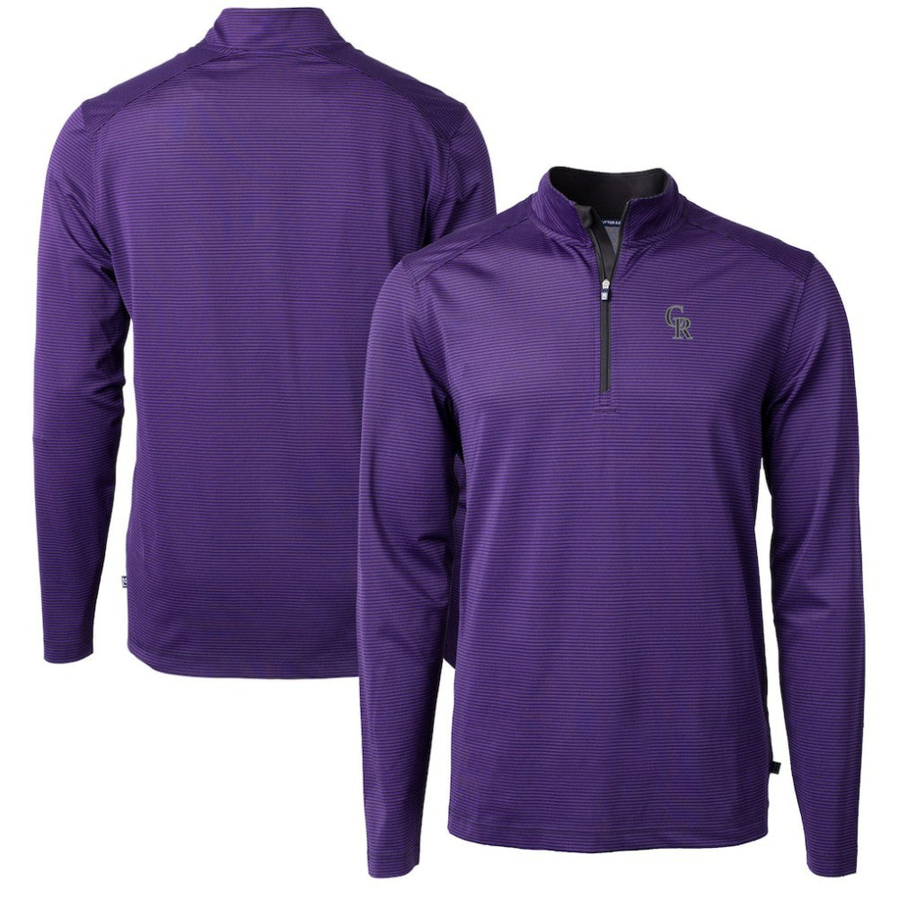 Colorado Rockies Cutter & Buck Virtue Eco Pique Micro Stripe Recycled Quarter-Zip Pullover Top - Purple/Black - MLB Sale
