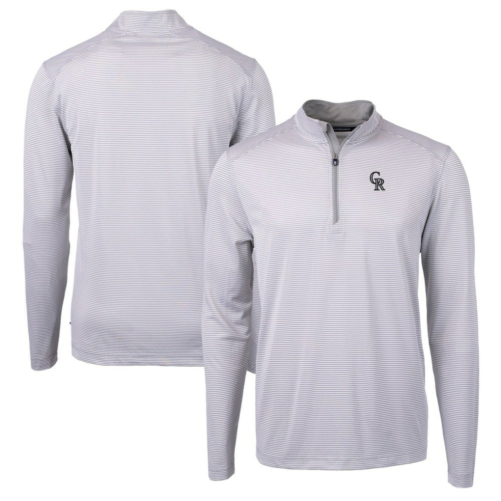 Colorado Rockies Cutter & Buck Virtue Eco Pique Micro Stripe Recycled Quarter-Zip Pullover Top - Gray/White - MLB Discount