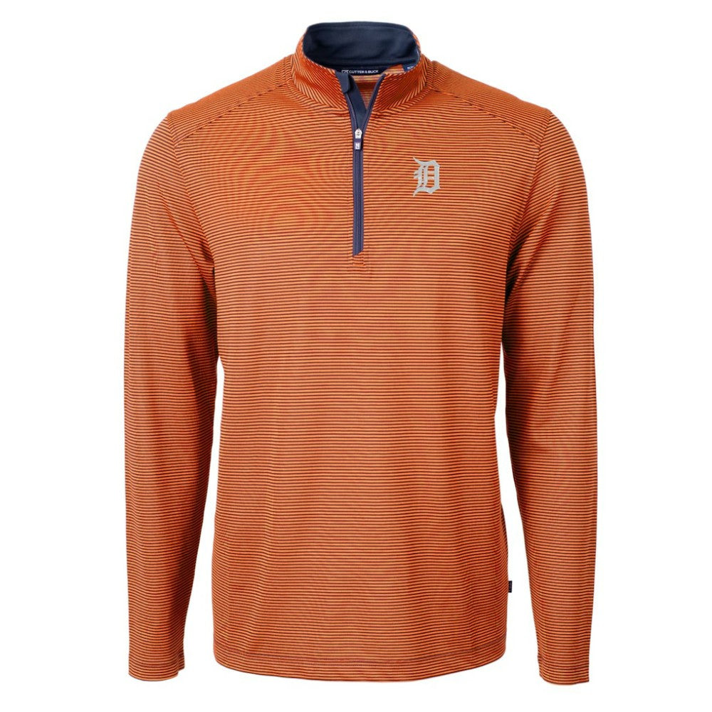 Detroit Tigers Cutter & Buck Virtue Eco Pique Micro Stripe Recycled Quarter-Zip Pullover Top - Orange/Navy - MLB Sale