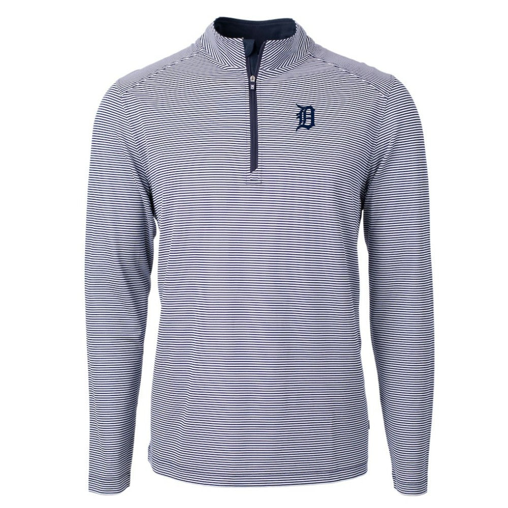 Detroit Tigers Cutter & Buck Virtue Eco Pique Micro Stripe Recycled Quarter-Zip Pullover Top - Navy/White - MLB Sale