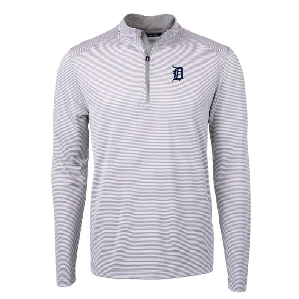 Detroit Tigers Cutter & Buck Virtue Eco Pique Micro Stripe Recycled Quarter-Zip Pullover Top - Gray/White - MLB Lifestyle