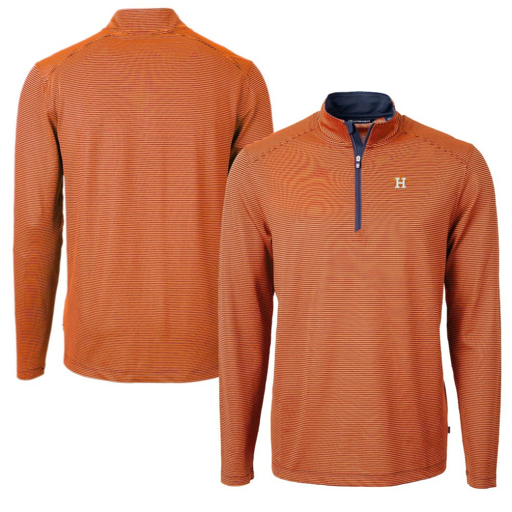 Houston Astros Cutter & Buck Virtue Eco Pique Micro Stripe Recycled Quarter-Zip Pullover Top - Orange/Navy - MLB Online