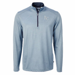 Kansas City Royals Cutter & Buck Virtue Eco Pique Micro Stripe Recycled Quarter-Zip Pullover Top - Light Blue/Navy - MLB on Sale