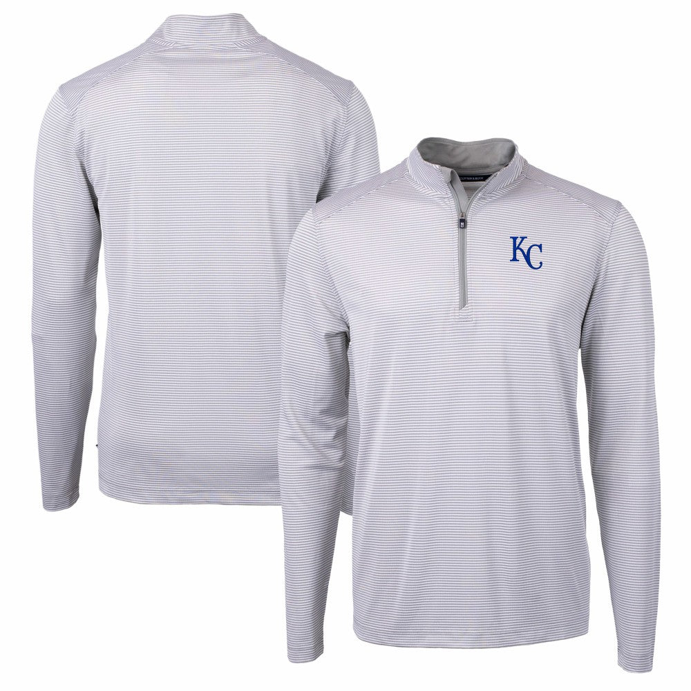 Kansas City Royals Cutter & Buck Virtue Eco Pique Micro Stripe Recycled Quarter-Zip Pullover Top - Gray/White - MLB Online