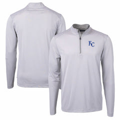 Kansas City Royals Cutter & Buck Virtue Eco Pique Micro Stripe Recycled Quarter-Zip Pullover Top - Gray/White - MLB Online