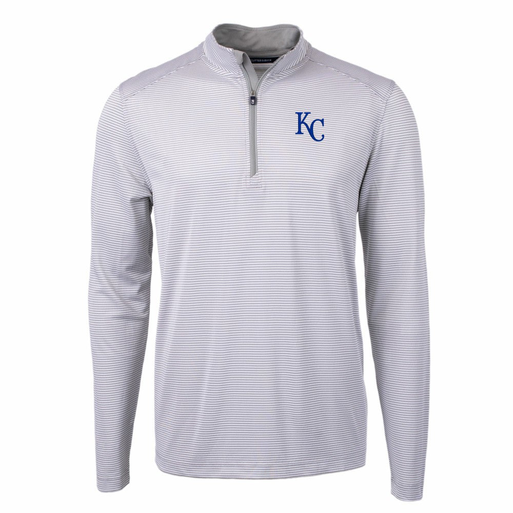 Kansas City Royals Cutter & Buck Virtue Eco Pique Micro Stripe Recycled Quarter-Zip Pullover Top - Gray/White - MLB Online
