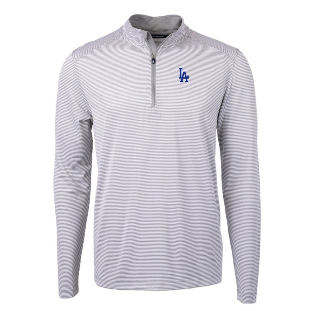 Los Angeles Dodgers Cutter & Buck Virtue Eco Pique Micro Stripe Recycled Quarter-Zip Pullover Top - Gray/White - MLB on Sale