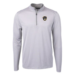 Milwaukee Brewers Cutter & Buck Virtue Eco Pique Micro Stripe Recycled Quarter-Zip Pullover Top - Gray/White - MLB on Sale