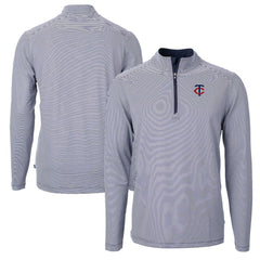 Minnesota Twins Cutter & Buck Virtue Eco Pique Micro Stripe Recycled Quarter-Zip Pullover Top - Navy/White - MLB Lifestyle