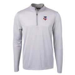 Minnesota Twins Cutter & Buck Virtue Eco Pique Micro Stripe Recycled Quarter-Zip Pullover Top - Gray/White - MLB Sale