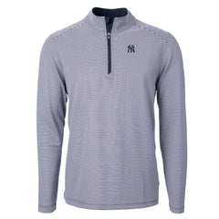 New York Yankees Cutter & Buck Virtue Eco Pique Micro Stripe Recycled Quarter-Zip Pullover Top - Navy/White - MLB Discount