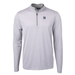 New York Yankees Cutter & Buck Virtue Eco Pique Micro Stripe Recycled Quarter-Zip Pullover Top - Gray/White - MLB Sale