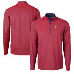 Philadelphia Phillies Cutter & Buck Virtue Eco Pique Micro Stripe Recycled Quarter-Zip Pullover Top - Red/Navy - MLB Discount