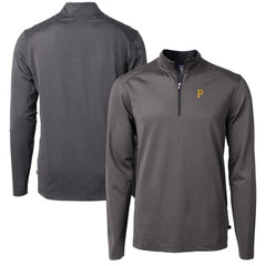 Pittsburgh Pirates Cutter & Buck Virtue Eco Pique Micro Stripe Recycled Quarter-Zip Pullover Top - Black/Gray - MLB on Sale
