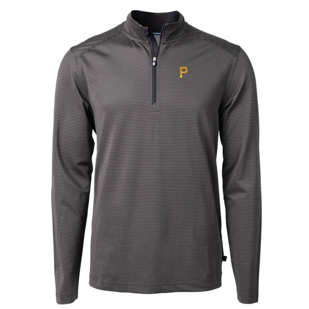Pittsburgh Pirates Cutter & Buck Virtue Eco Pique Micro Stripe Recycled Quarter-Zip Pullover Top - Black/Gray - MLB on Sale