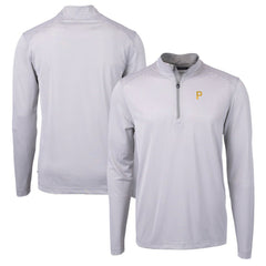 Pittsburgh Pirates Cutter & Buck Virtue Eco Pique Micro Stripe Recycled Quarter-Zip Pullover Top - Gray/White - MLB Online