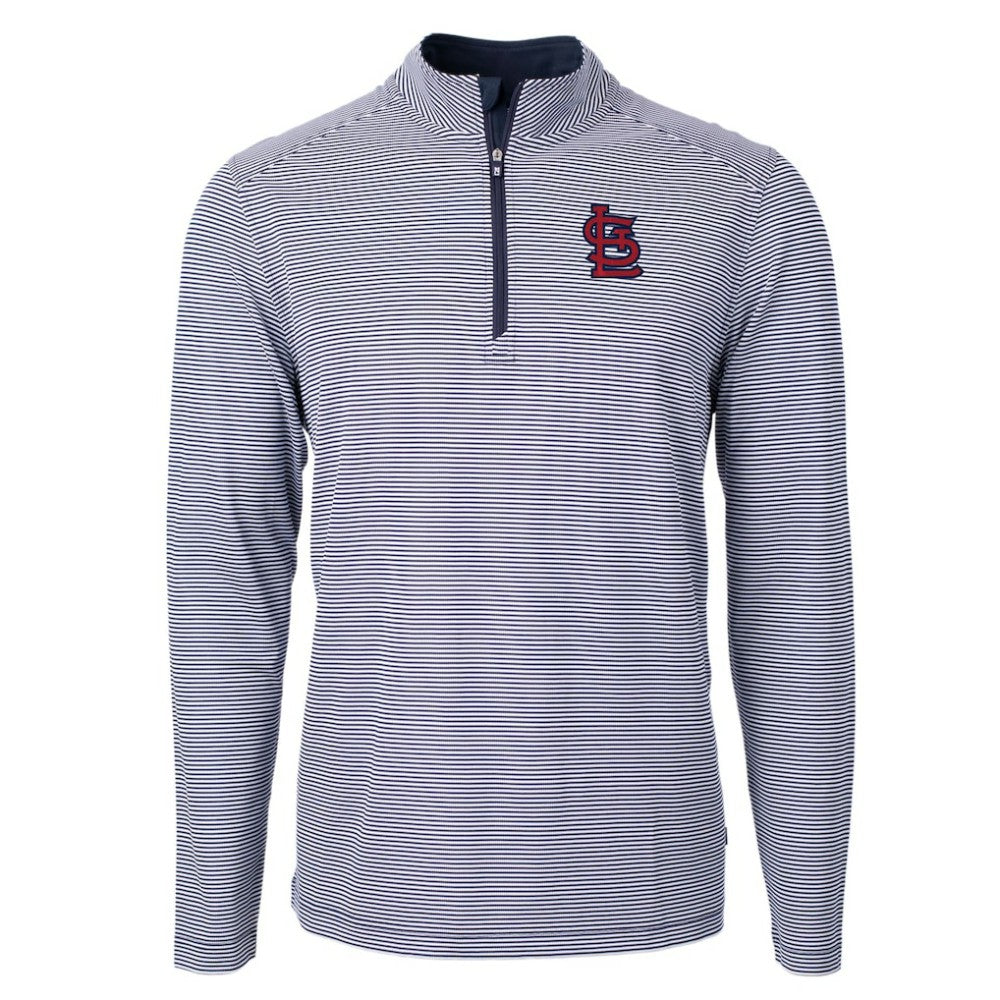 St. Louis Cardinals Cutter & Buck Virtue Eco Pique Micro Stripe Recycled Quarter-Zip Pullover Top - Navy/White - MLB on Sale