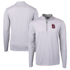 St. Louis Cardinals Cutter & Buck Virtue Eco Pique Micro Stripe Recycled Quarter-Zip Pullover Top - Gray/White - MLB Sale