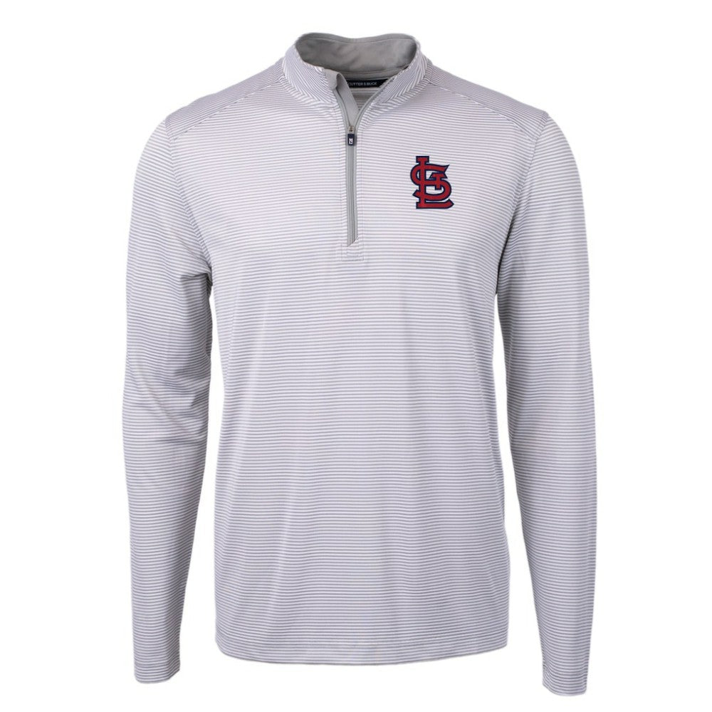 St. Louis Cardinals Cutter & Buck Virtue Eco Pique Micro Stripe Recycled Quarter-Zip Pullover Top - Gray/White - MLB Sale
