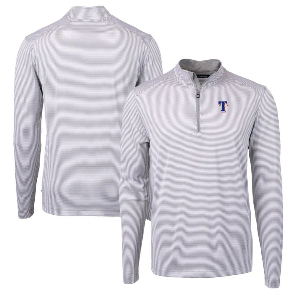 Texas Rangers Cutter & Buck Virtue Eco Pique Micro Stripe Recycled Quarter-Zip Pullover Top - Gray/White - MLB Discount