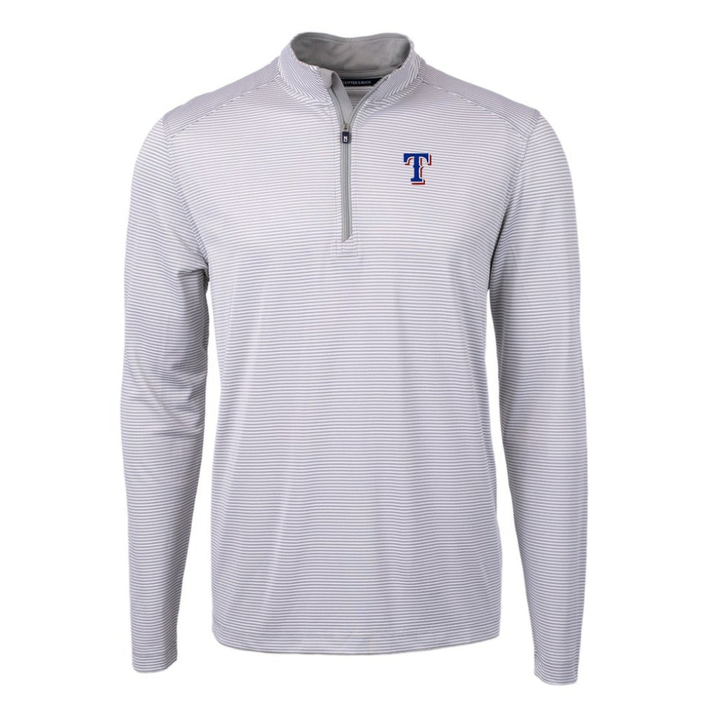 Texas Rangers Cutter & Buck Virtue Eco Pique Micro Stripe Recycled Quarter-Zip Pullover Top - Gray/White - MLB Discount
