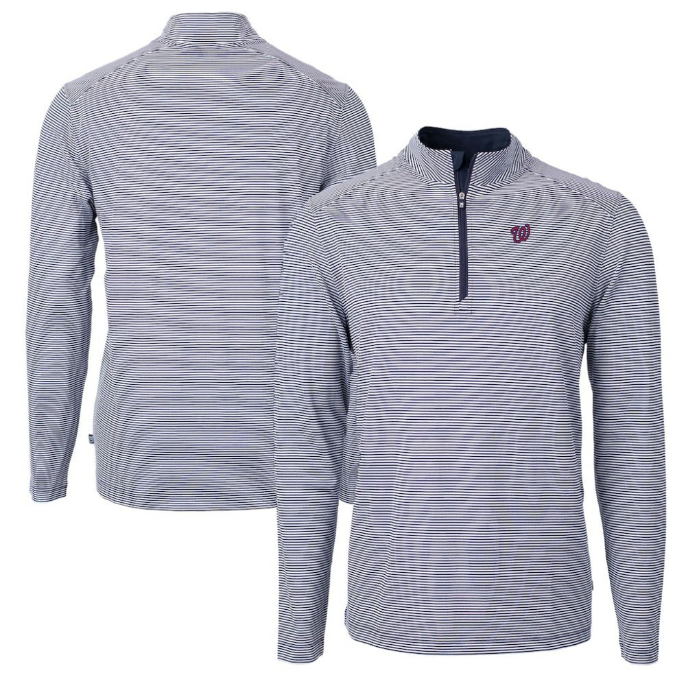 Washington Nationals Cutter & Buck Virtue Eco Pique Micro Stripe Recycled Quarter-Zip Pullover Top - Navy/White - MLB Sale