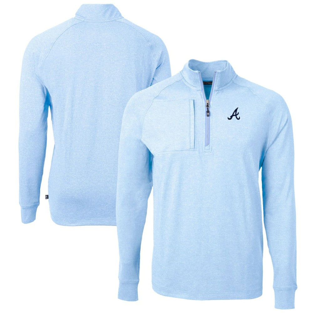 Atlanta Braves Cutter & Buck Adapt Eco Knit Stretch Recycled Quarter-Zip Pullover Top - Heather Light Blue - MLB Lifestyle