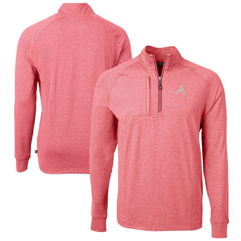 Atlanta Braves Cutter & Buck Adapt Eco Knit Stretch Recycled Quarter-Zip Pullover Top - Heather Red - MLB Online