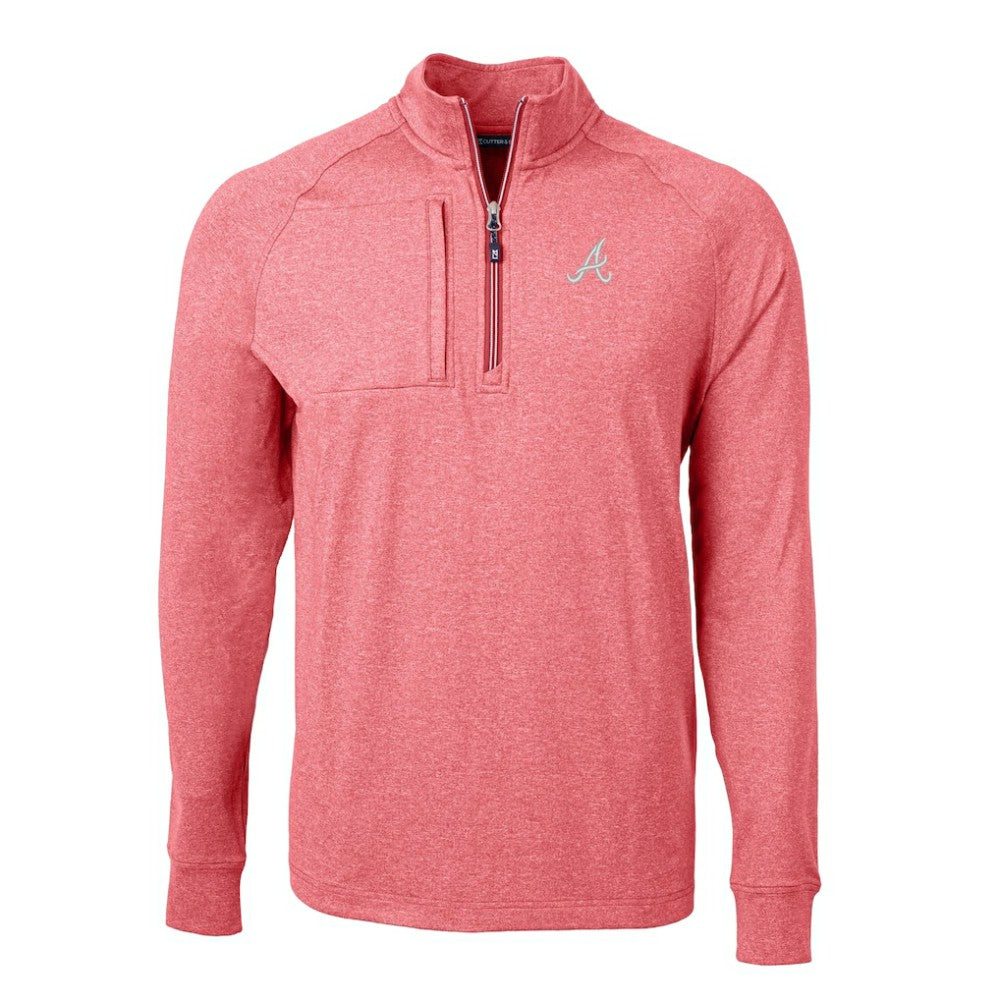 Atlanta Braves Cutter & Buck Adapt Eco Knit Stretch Recycled Quarter-Zip Pullover Top - Heather Red - MLB Online