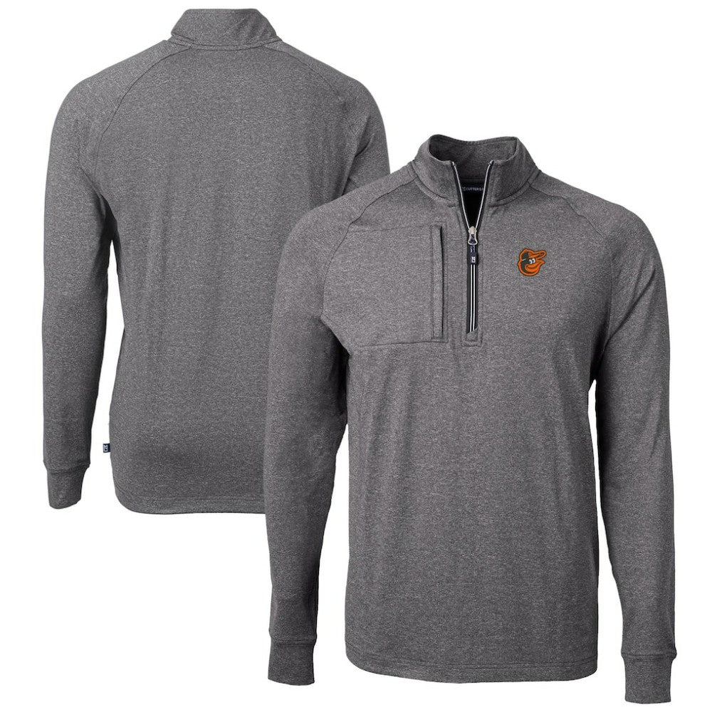 Baltimore Orioles Cutter & Buck Adapt Eco Knit Stretch Recycled Quarter-Zip Pullover Top - Heather Black - MLB Discount