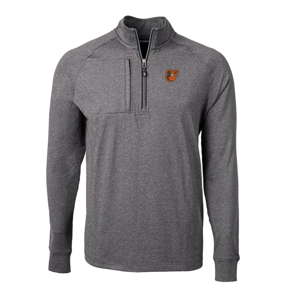 Baltimore Orioles Cutter & Buck Adapt Eco Knit Stretch Recycled Quarter-Zip Pullover Top - Heather Black - MLB Discount
