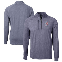 Boston Red Sox Cutter & Buck Adapt Eco Knit Stretch Recycled Quarter-Zip Pullover Top - Heather Navy - MLB Lifestyle