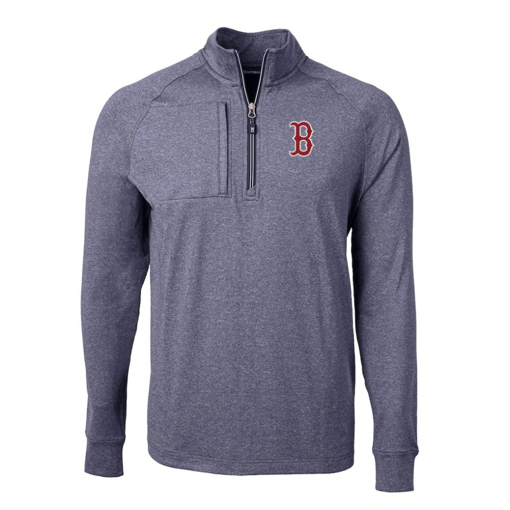 Boston Red Sox Cutter & Buck Adapt Eco Knit Stretch Recycled Quarter-Zip Pullover Top - Heather Navy - MLB Lifestyle