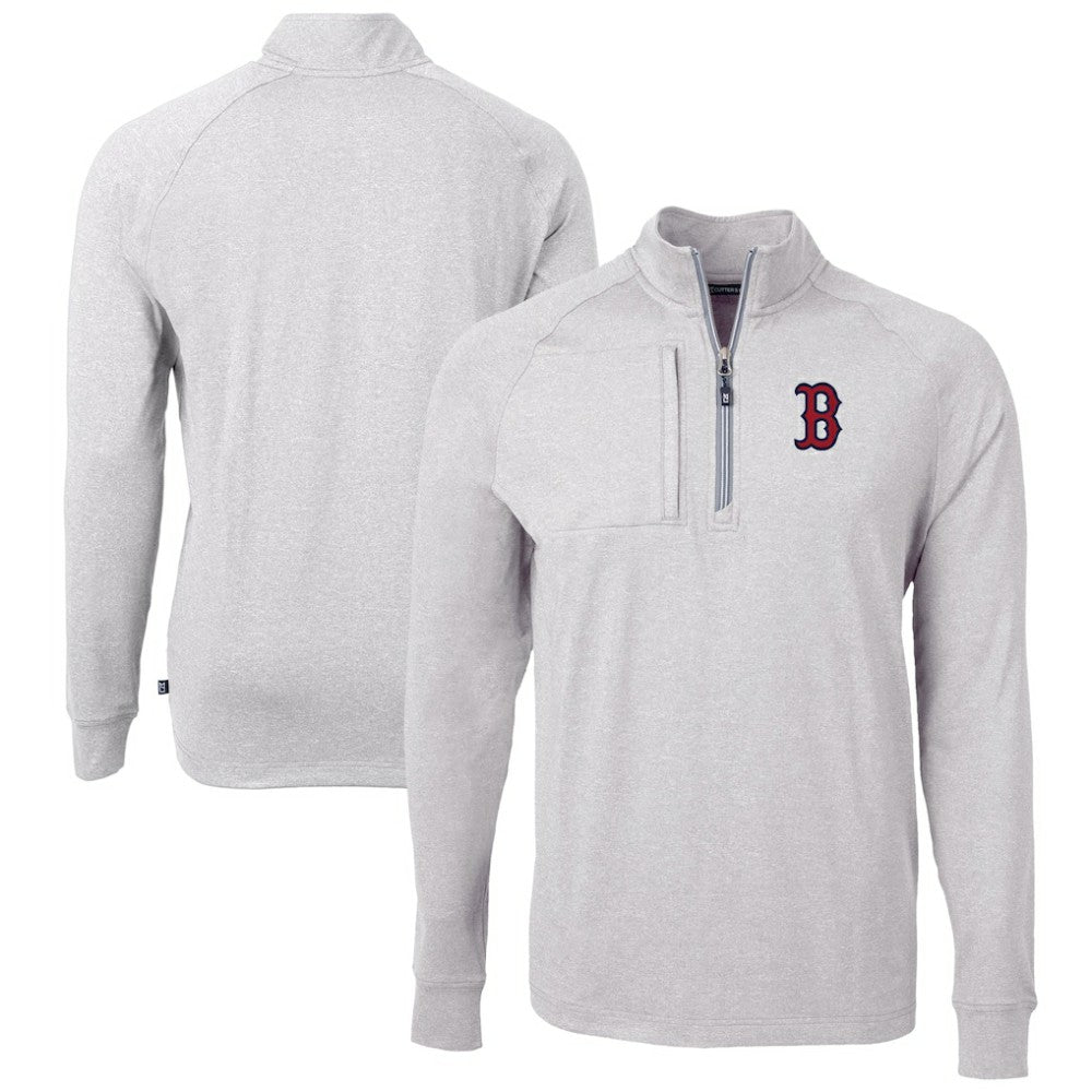 Boston Red Sox Cutter & Buck Adapt Eco Knit Stretch Recycled Quarter-Zip Pullover Top - Heather Gray - MLB Online