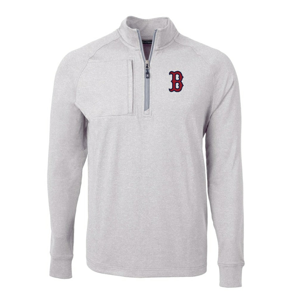 Boston Red Sox Cutter & Buck Adapt Eco Knit Stretch Recycled Quarter-Zip Pullover Top - Heather Gray - MLB Online