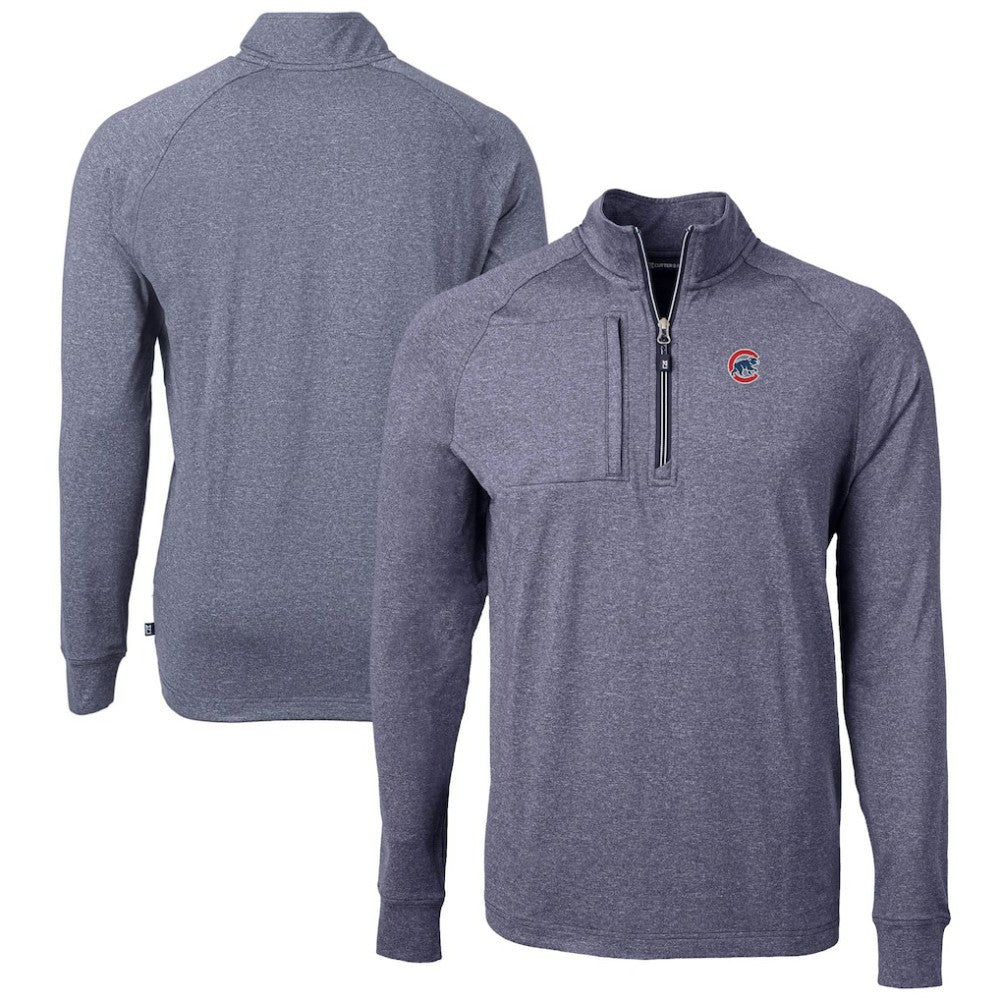 Chicago Cubs Cutter & Buck Adapt Eco Knit Stretch Recycled Quarter-Zip Pullover Top - Heather Navy - MLB on Sale