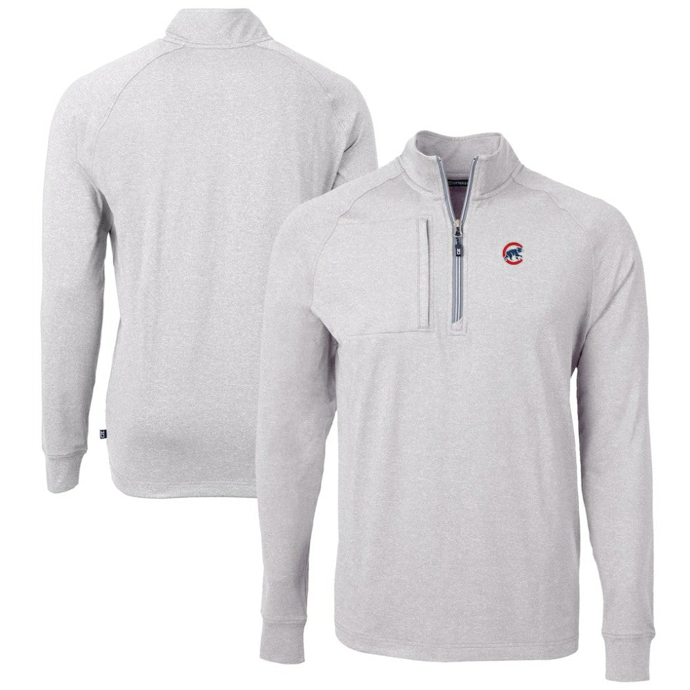 Chicago Cubs Cutter & Buck Adapt Eco Knit Stretch Recycled Quarter-Zip Pullover Top - Heather Gray - MLB Discount