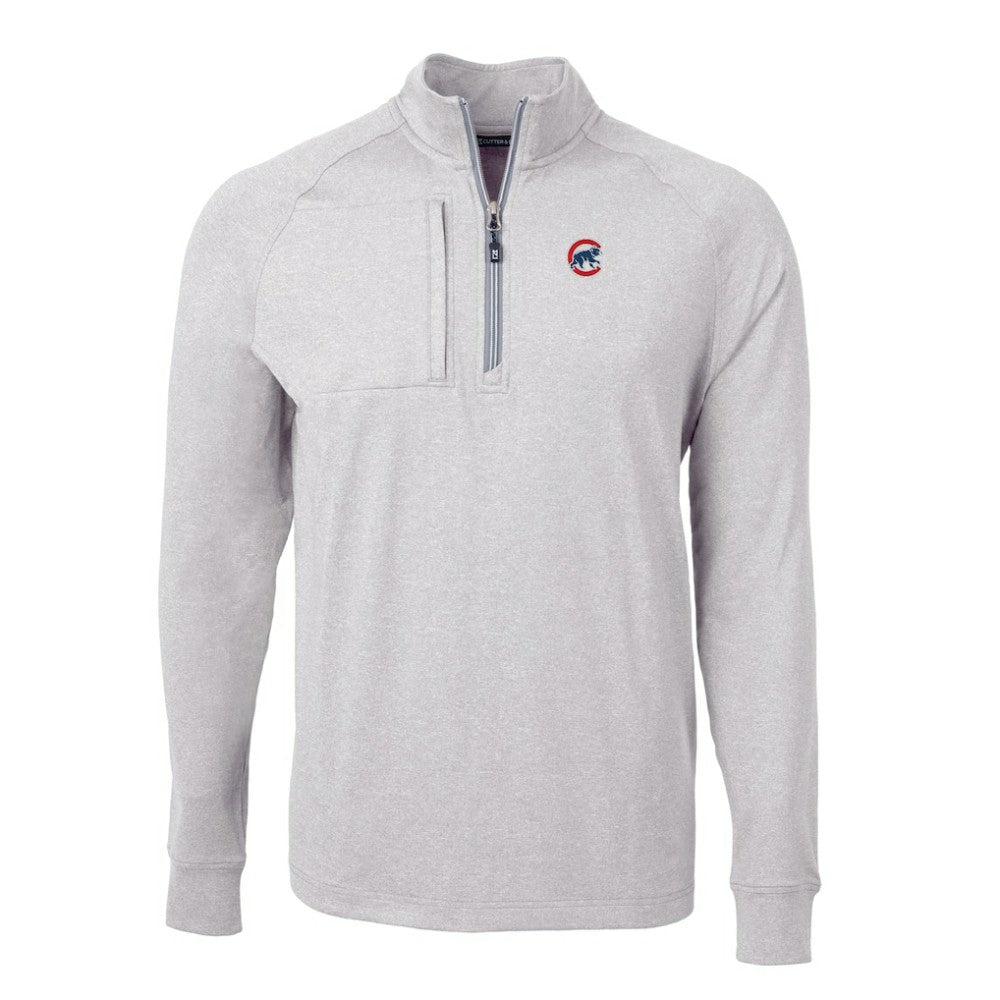 Chicago Cubs Cutter & Buck Adapt Eco Knit Stretch Recycled Quarter-Zip Pullover Top - Heather Gray - MLB Discount