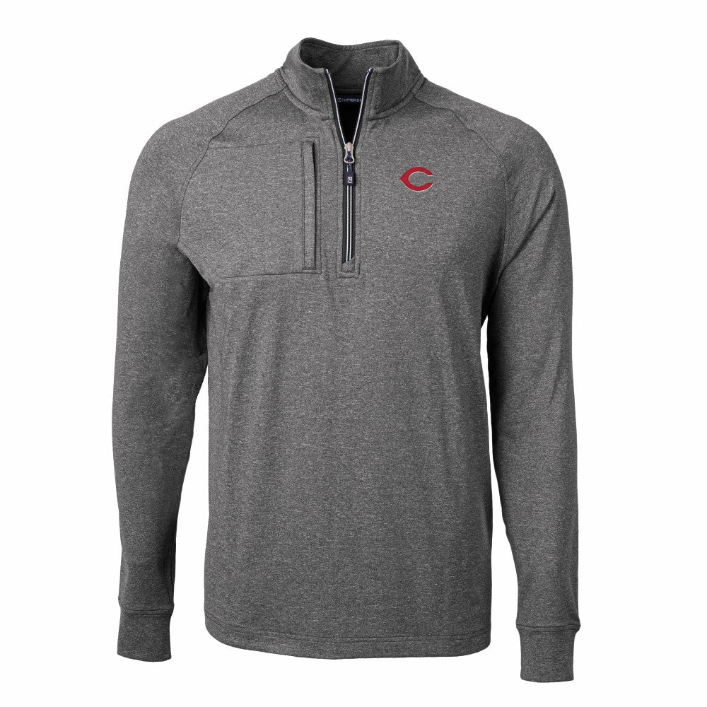 Cincinnati Reds Cutter & Buck Adapt Eco Knit Stretch Recycled Quarter-Zip Pullover Top - Heather Black - MLB Discount